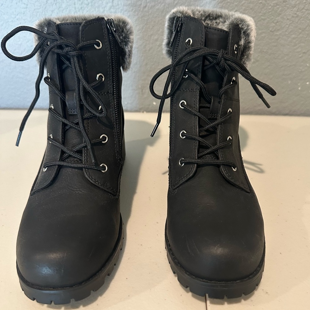 Report Footwear, Railey Heeled Boot, Girl's Black Fur-Lined, Size 5Y
